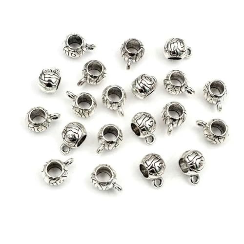 Lot de 20 pendentifs en perles faites à la main pour fabrication de bijoux, colliers, breloques, couleur argent antique, Bails-R2-34