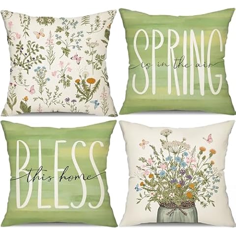 DFXSZ Spring Pillow Covers 18x18 inch Set of 4 vases Plant Decor Throw Pillows Covers Outdoor Spring Summer Pillow Covers Decor Couch Living Room 183 Cover