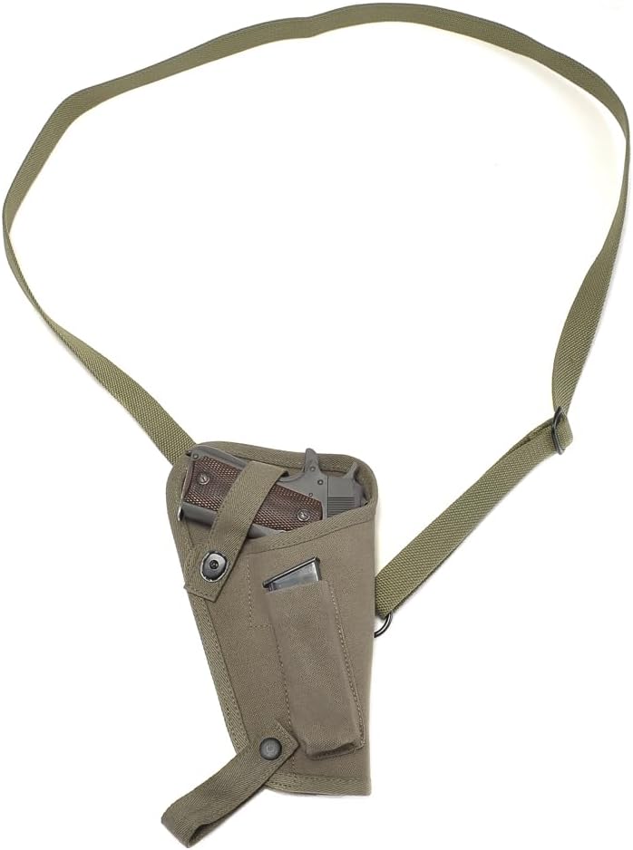 World War Supply OD M3 Canvas Shoulder Holster with Magazine Pouch fits USGI Colt M1911 .45