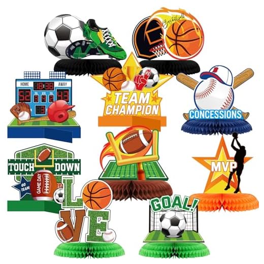10 Pcs Sports Themed Birthday Party Supplies Soccer Baseball Basketball Party Decorations Sports Party Decorations Football Table Decorations Sports Centerpieces for Kids Birthday Party Supplies