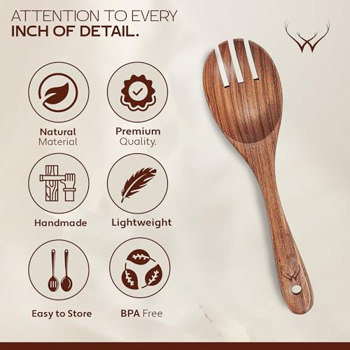 8 Pcs Teak Wooden Utensil Set with Rest – Premium Wooden Cooking Utensils Set, Natural Kitchen Utensils & Spoons for Cooking, for Any Cook - Wooden Spoons for Cooking with Wood Spatulas - Image 3
