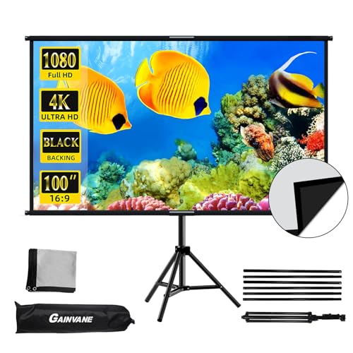 Projector Screen with Stand 100 inch Indoor Outdoor Projection Screen with Black Backing 16:9 HD Premium Wrinkle-Free Tripod Screen for Projector with Storage Bag