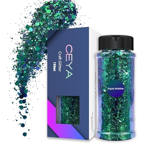 Ceya Chameleon Chunky Glitter, 3.5oz/ 100g Aqua Marine Color Shift Craft Glitter Powder Color Changing Iridescent Flake Sequin for Epoxy Resin, Nail, Tumbler, Phone Case, Party Decor, Jewelry Making Cover