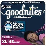 Goodnites Girls' Nighttime Bedwetting Underwear, Size Extra Large (95-120 lbs), 63 Ct (3 Packs of 21), Packaging May Vary