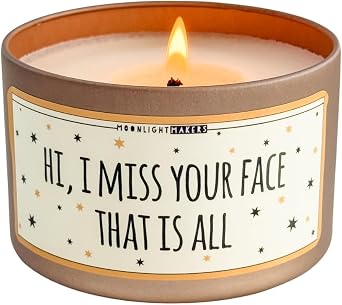 Moonlight Makers, Hi I Miss Your Face that is All, Vanilla Breeze Scented Handmade Candle, Natural Soy Wax Candle, 25+ Hour Burn Time, 8oz Tin