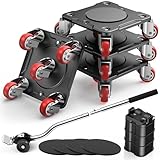 WOUOW Kit de Transporte de Muebles con Elevador de Muebles - Placa de Acero al Carbono Reforzada y 5 Ruedas TPE Giratorias 360°, Capacidad Máxima 500kg, Mueve Muebles Pesados Fácilmente (Negro)