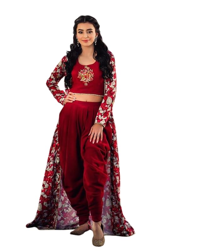 Women Rayon Embroidered Crop Kurti With Dhoti Pants-picture-30