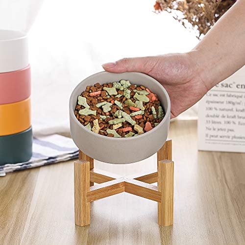 Grey Ceramic Elevated Raised Cat Bowls,Cat Food Dish With Stand, Raised Cat Food Or Water Bowls Anti Vomiting,Pet Bowl With Anti Slip Rubber Pad,Stress Free For Cats And Small Dogs（400Ml/13.5Oz #TOP4