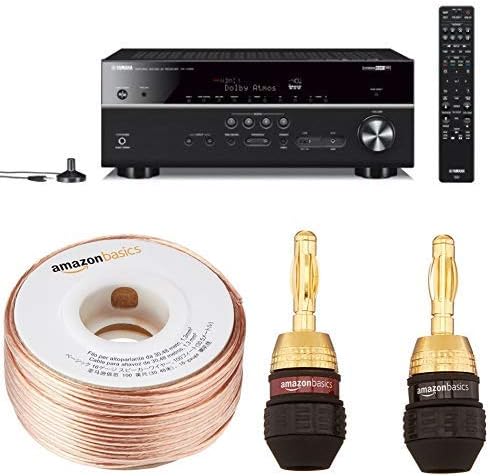 Yamaha RX-V685BL 7.2-Channel 4K Ultra HD AV Receiver with Wi-Fi Bluetooth and MusicCast with 16-Gauge Speaker Wire - 100 Feet and Banana Plugs - 6 pairs