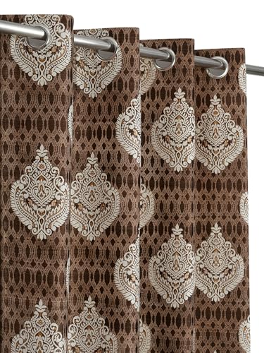 Image of Homefab India 2 Piece Polyester Printed Curtains Room Darkening Panel - Door 7 feet, Damask Brown Curtain