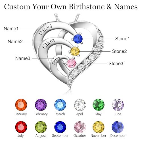 Easycosy Custom Name Necklace with Simulated Birthstones Customized Promise Necklace Heart Pendant with Engraved 2-5 Names - Anniversary Birthday Christmas Jewelry Gifts for Women Wife Mom Grandma3