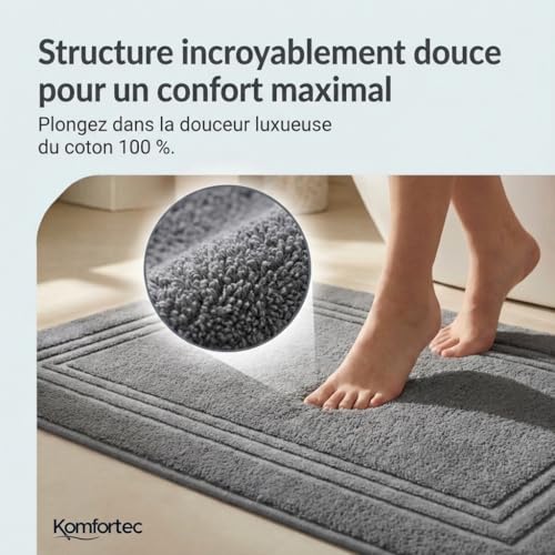 Komfortec Lot de 2 Tapis de Bain, en Tissu éponge, lavables, 600 g/m² et 100% Coton Absorbant et à séchage Rapide, Gris Anthracite, 50 x 70 cm – vue 2