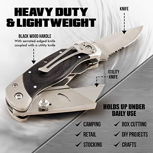 Folding Utility Knife Men's Gift | Pocket Knife Set For Him Box Cutter Folding Work Knife | Heavy Duty W/Belt Clip #TOP4