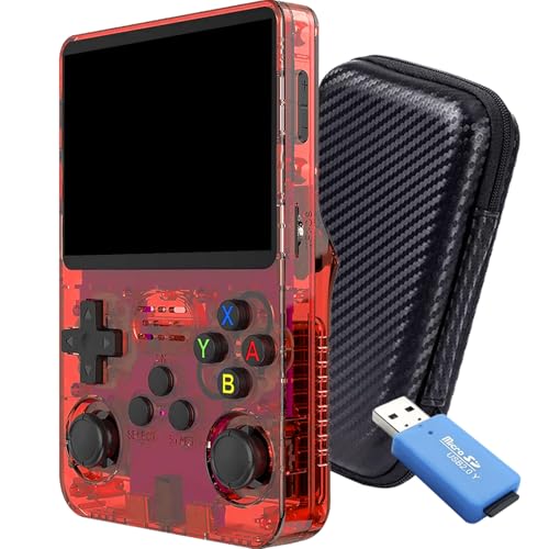 SVP Formats R36S Consola retro portátil 128 GB con +25.000 Juegos +26 Emuladores PS1, PSP, N64, NDS, SuperN, GameB, GBA - Linux IPS 3.5' Consola de videojuegos portátil (Rojo t., 64 GB (15K juegos))