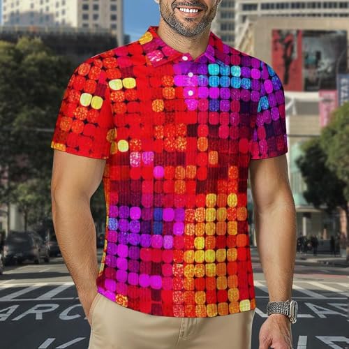 Mens Disco Shirt 60s 70s Sequins Print Short Sleeve Collared Golf Top Moisture Wicking Summer Polo T-Shirt2