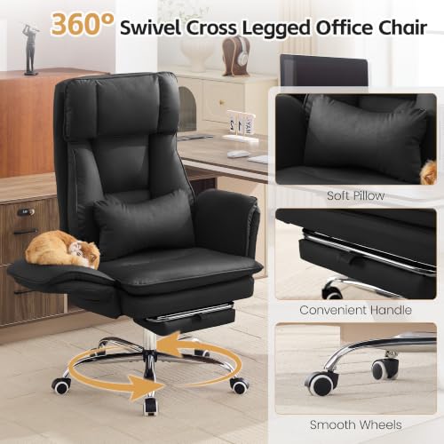 Image of Big and Tall Office Chair, Footrest & Flip Armrest for Pets, PU Black