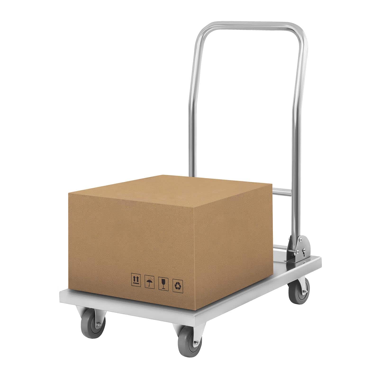 Royal Catering RCFT-1.1 Carrello a Piattaforma Carrello Trasporto Pieghevole (400 kg, Superficie di Carico 82 x 52 cm, Ruote di Gomma) Acciaio Inox
