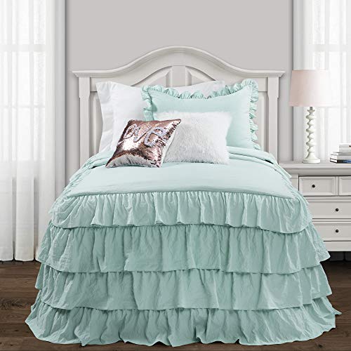 Lush Decor Lush Décor Allison Ruffle Skirt Bedspread Aqua Shabby Chic Farmhouse Style Lightweight 2 Piece Set Twin Xl, #TOP9