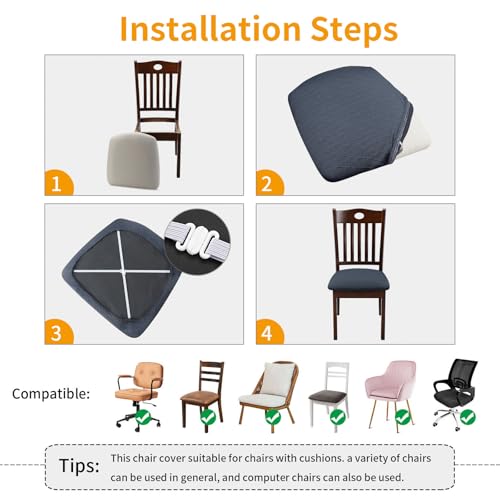 Image of YISUN 6 Pack Seat Covers for Dining Room Stretch Chair Seat Cover, Universal Removable Washable Spandex Chair Cover, Chair Seat Cushion Protector Slipcovers (6, Grey)