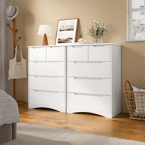 Blishom Kommode mit 5 Schubladen, Kommode für Schlafzimmer, für Büro, Wohnzimmer, Schlafzimmer, Flur, Möbel, 72x41x94 cm, Weiß
