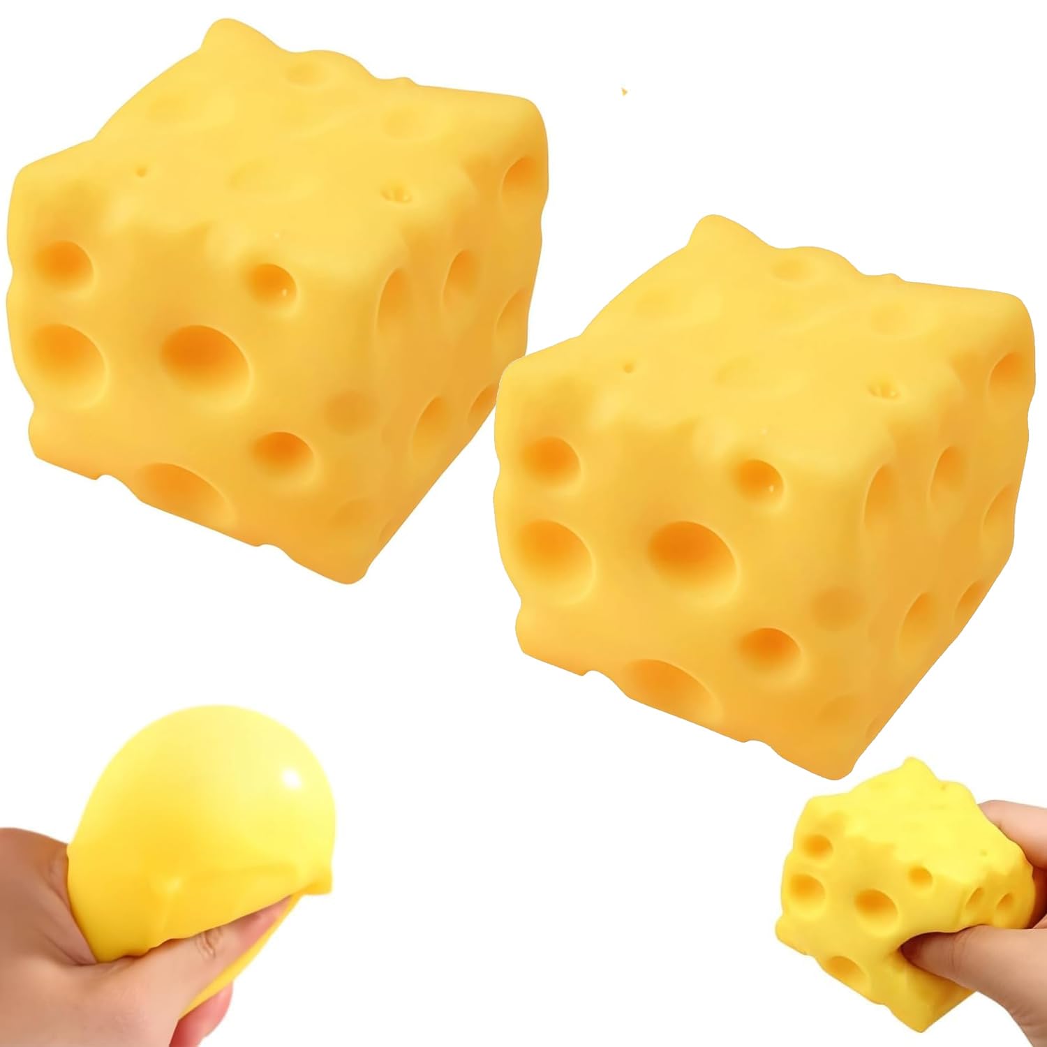 2 PCS Yellow Cheese Squeeze, Squeeze Cheese, Stress Balls for Adults Soft Novelty Rebounding Sensory Theme Cheese Cubes Squishy Stress Balls for Adults Rebounding Sensory Squishys Cheese 2.36 inches