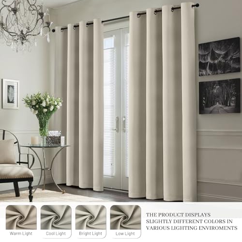 Image of Yakamok Stone Blackout Curtains 84 Inches Long for Bedroom 50 inch Wide 2 Panel | Blackout Curtain Panels for Bedroom, 2 Thick Layers Grommet Top Thermal Insulated Drapes with White Back for Living Room