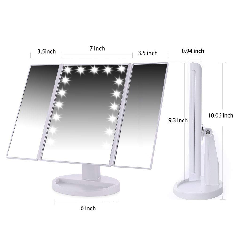 XINYU Espejo De Maquillaje De Tres Pliegues Pantalla Táctil LED Espejo De Maquillaje Lupa De Escritorio Portátil Giratoria De 180 °Se Puede Utilizar para Afeitar Maquillaje Y Cuidado Facial,Black