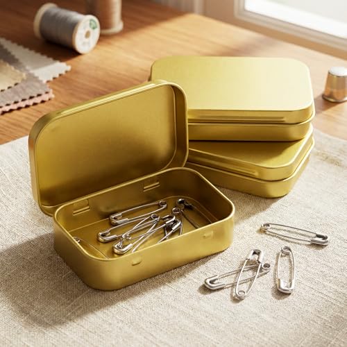 Image of Hotop 3 Pack Metal Rectangular Empty Hinged Tins 3.75 x 2.45 x 0.8 Inch Box Containers with Lids Mini Portable Box Small Storage Kit, Home Organizer (Gold)