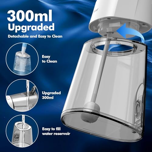 WAFLOO 【Wasser Flosser für Zähne Schnurlose】Munddusche 8 Jet Tips 4 Modi Tragbar, 300ML Tank USB Wiederaufladbar IPX7 Wasserdicht Wasser Flossing für Erwachsene Zahnreinigung Zuhause und Reisen – Bild 8