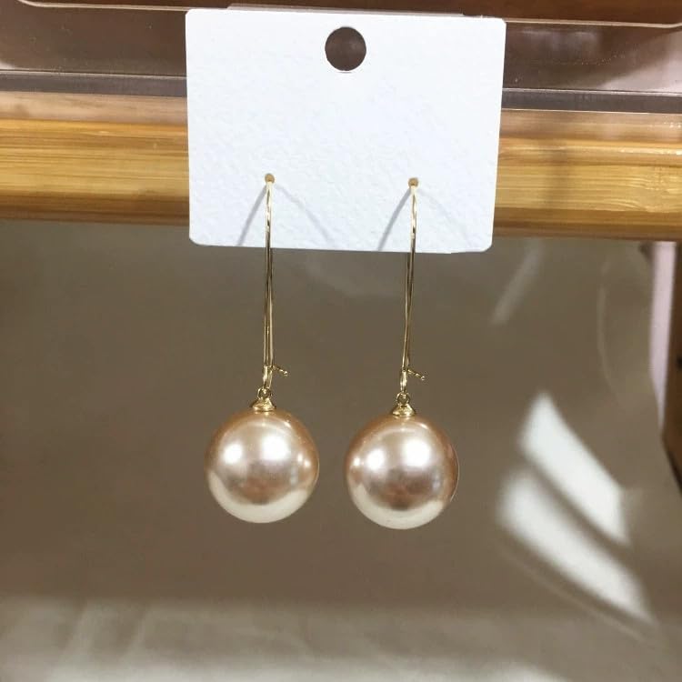 Big Pearl Hoop Earrings - Champagne Single Pearl Drop Earrings for Women4
