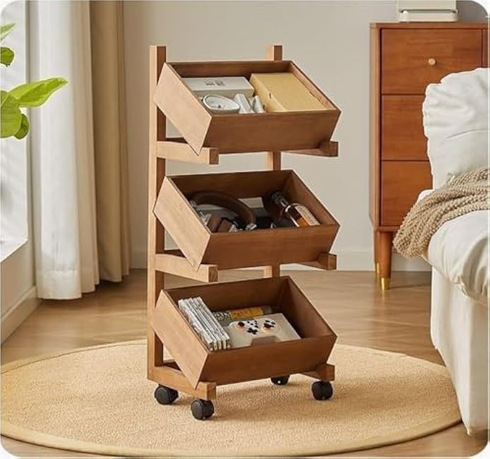 3-Tier Stackable Wood Fruit Basket Stand, Removable Storage Baskets, Large Capacity Organizer for Fruits, Vegetables & Snacks, Freestanding Utility Shelf, Kitchen Decor