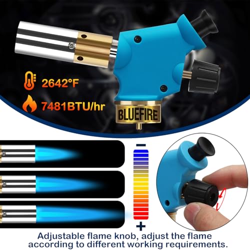 BLUEFIRE Handy Cyclone Torch Kit with Propane Cylinder Push Button Trigger Start Nozzle Head Fuel by Propane MAPP MAP PRO Gas Welding Soldering Brazing Cooking Glass Beads DIY - Thumbnail 2