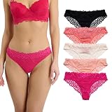 Marilyn Monroe Women's Floral Lace Tanga Panties, Sexy Cheeky Underwear for Women, 5-Pack (US, Alpha, Large, Regular, Regular, Hypnotic Pink/Splash Coral/Vanilla/Preppy Coral/Black)