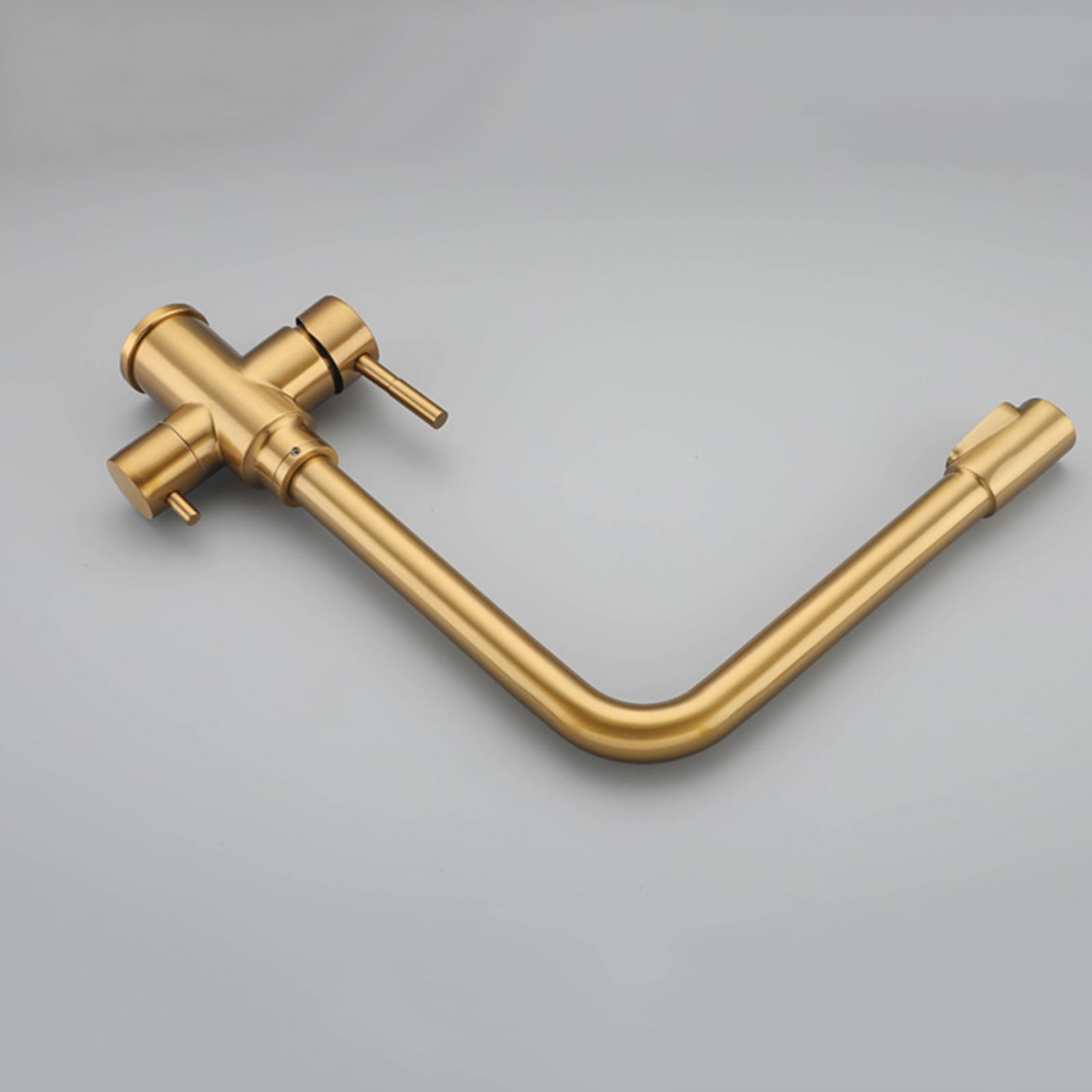 Grifo Cocina 3 Vias Osmosis Oro Cepillado Grifo Osmosis 3 Vias Acero Inoxidable con Dos Asas Giratorio de 360° Mezclador Agua Fría y Caliente
