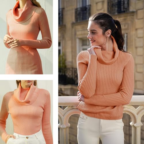 Image of v28 Women's Stretchable Cowl Neck Knit Long Sleeve Slim Fit Bodycon Sexy Sweater