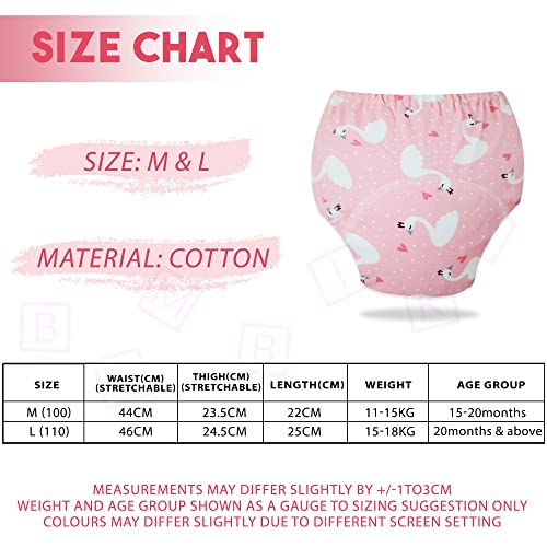 Image of Bembika Baby Training Pant - Soft Cotton, Reusable, and Leak-Resistant Potty Training Pants for Kids Padded Underwear for Babies to Support a Smooth Diaper Free Transition (M Size For 12-18 Months Pink Swan Theme)