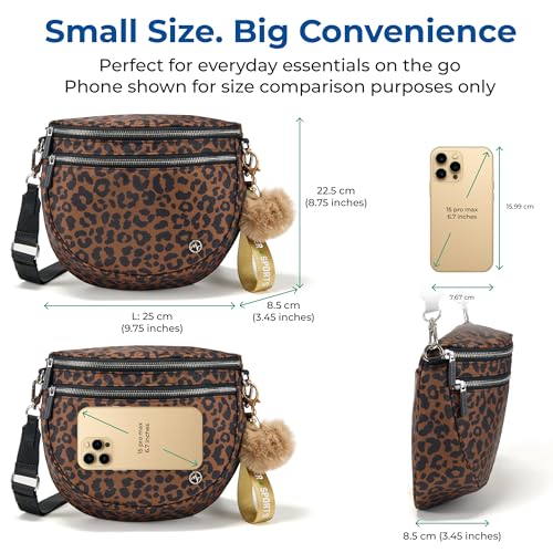 Image of Pander Crossbody Bum Bag for Women, Everyday Nylon Shoulder Bag with Pompom Keychain Wristlet Bag Charm, Adjustable Strap