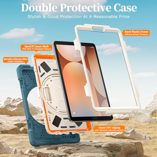 Image of ProElite Cover for Galaxy Tab A11 Plus 11 inch 2025 Cover, Rugged 3 Layer Armor case Cover for Galaxy Tab A11+ 11 inch 2025 with Hand Grip & Rotating Kickstand with Shoulder Strap, Cornflower Blue