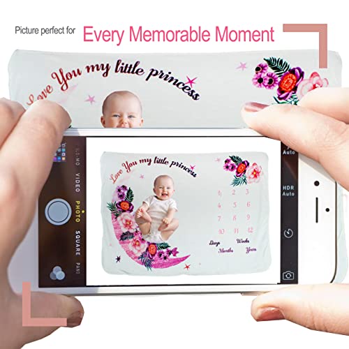 Baby Milestone Blanket Girl- Floral And Moon Design, Baby Girl Gifts, Nursery Decor Baby Shower, Newborn Baby Blanket, Baby Growth Chart Blanket, Baby Milestone Blanket 50X40, Pink (002) #TOP4