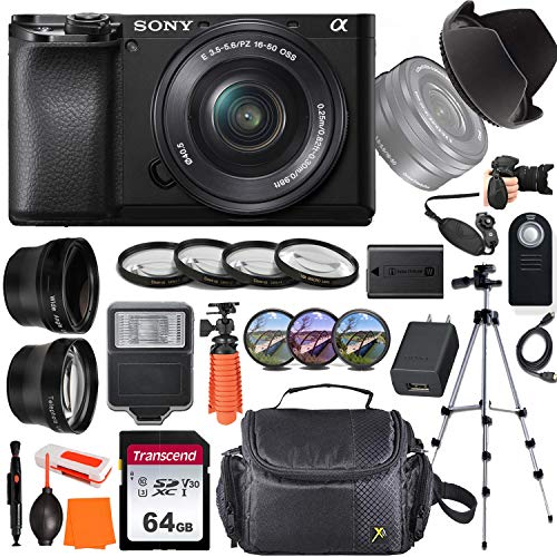 Sony Alpha a6100 Mirrorless Digital Camera with 16-50mm Lens + Wide-Angle & Telephoto