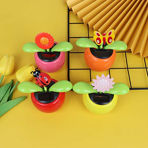 Welecom 4 Solar Dancing Sunflower Toy Solar Powered Dancing Ladybug In Colorful Pots Swinging Butterfly Flip Flap Animated Bobblehead Dancer Window Sun Catcher Car Dashboard Decor Portable Suncatchers #TOP2