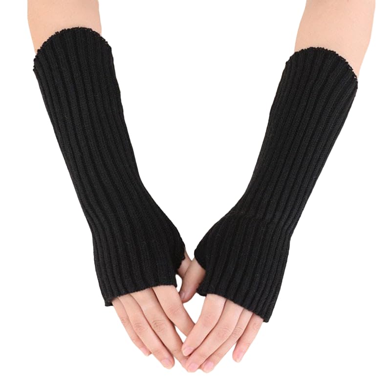 Women Knitting Woolen Arm Warmers, Fashion Winter Long Fingerless Gloves Knit Mitten Gloves Arm Sleeves for Girls with Thumb Hole-image-23
