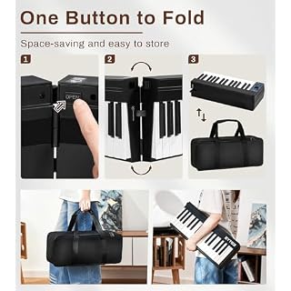EYTSE Clavier de piano pliable à 61 touches, piano numérique semi-lesté, clavier de piano portable, sans fil et MIDI, clavier électronique pliable pour débutants, enfants, adultes (noir) - Les Beatles, Paul McCartney, John Lennon, RIngo Starr, George Harrison EYTSE Clavier de piano pliable à 61 touches, piano numérique semi-lesté, clavier de piano portable, sans fil et MIDI, clavier électronique pliable pour débutants, enfants, adultes (noir) – Image 4
