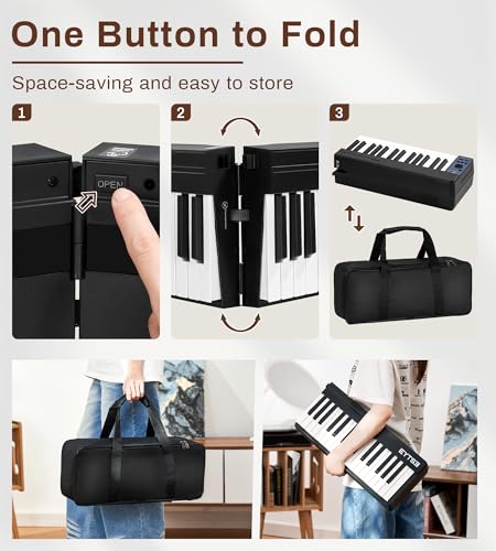 EYTSE Clavier de piano pliable à 61 touches, piano numérique semi-lesté, clavier de piano portable, sans fil et MIDI, clavier électronique pliable pour débutants, enfants, adultes (noir) - Les Beatles, Paul McCartney, John Lennon, RIngo Starr, George Harrison EYTSE Clavier de piano pliable à 61 touches, piano numérique semi-lesté, clavier de piano portable, sans fil et MIDI, clavier électronique pliable pour débutants, enfants, adultes (noir) – Image 5