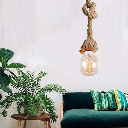 Mengjay Lampada Regolabile Creativa Lampadario Canapa Fai Da Te Per Corda E27 Industriale Stile Retrò Per Sala Da Pranzo, Sala, Ristorante, Caffetteria, Bar Non Includono Lampadine