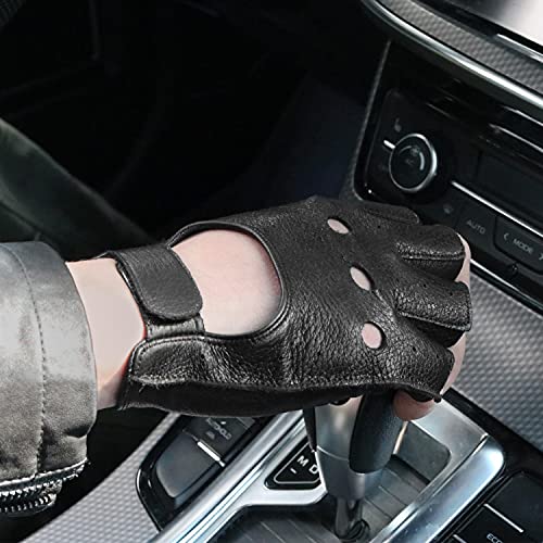 Image of GSG Men's Fingerless Leather Driving Gloves, Half Finger, lambskin | Half Finger Design, Breathable Comfort,Driving, Motorcycle Riding, Racing, Cycling, Daily Wear