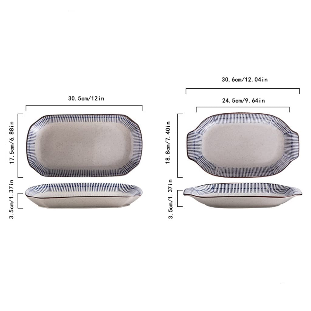 Insalatiera Piatto da pranzo Ristorante Piatto in ceramica Piatto rettangolare da 12 pollici con doppio orecchio for uso domestico 2 pezzi Forniture Per La Cucina(B)