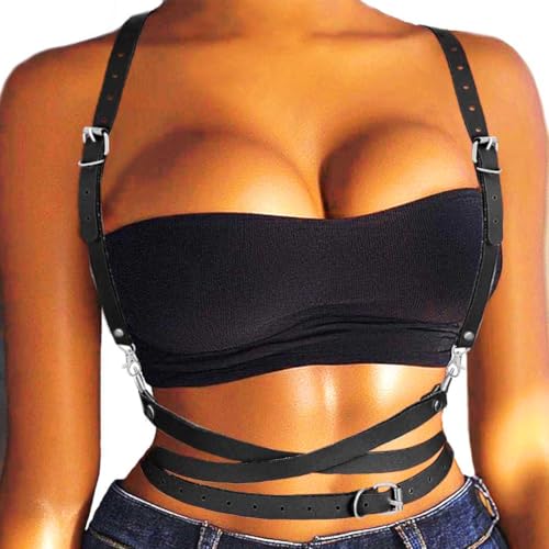 COSYDAYS Black Punk Leather Harness Gothic Body Harness Chest Leather Belt Accessories for Women