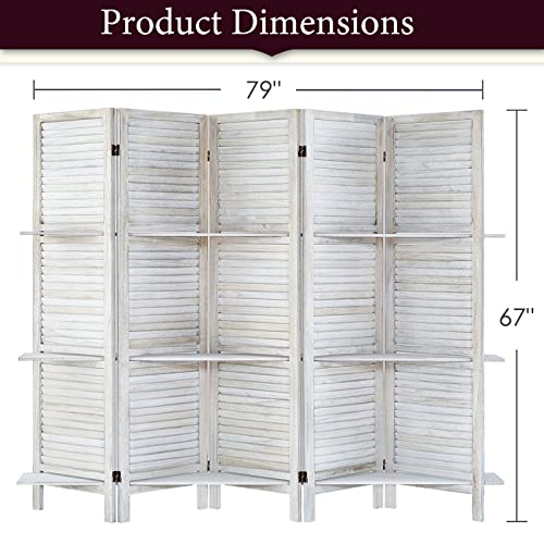 Rhf Panel 5.6 Ft Tall Partition Wood Room Divider, Wood Folding Room Divider Screens, Panel Divider&Room Dividers, Room Dividers And Folding Privacy Screens With Shelves (Coconut, 5 Panel) #TOP2