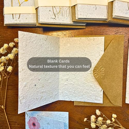 Image of Handmade Mini Cards with Real Oregano Leaves,2.5 in x 3.7 in Closed,Pack of 24, Recycled Paper, Kraft Envelopes, Watercolor Prints, Blank Inside, Eco-Friendly, WHITE